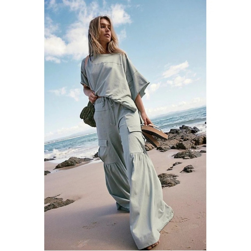 Free People Beach Free-est Russell Set NWT Sz S Green 100% Cotton $128 Oversized